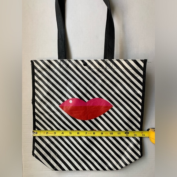 SEPHORA Reusable Shopping Tote Bag Black and White Stripe Lips - Picture 7 of 7